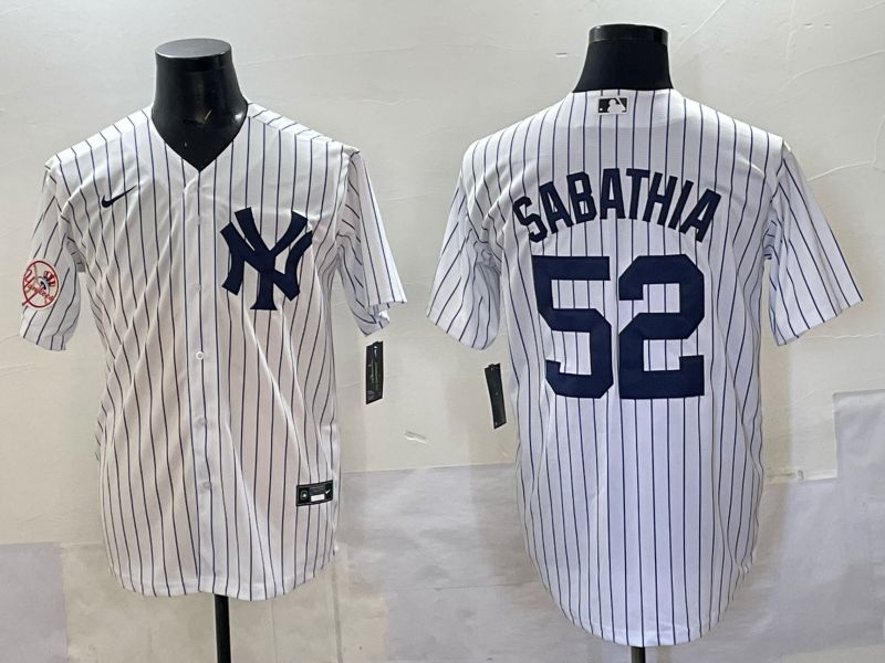Men New York Yankees #52 Sabathia White Stripe Nike MLB 2025 Jersey 06->new york yankees->MLB Jersey